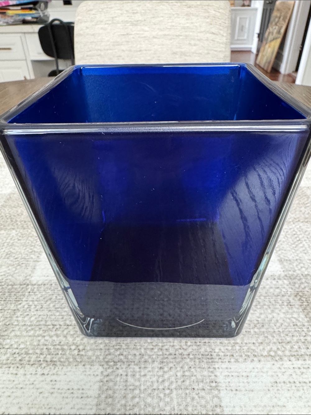 Teleflora Gift Cobalt Blue Glass Square Shaped Vase Cube Candle Holder Poland